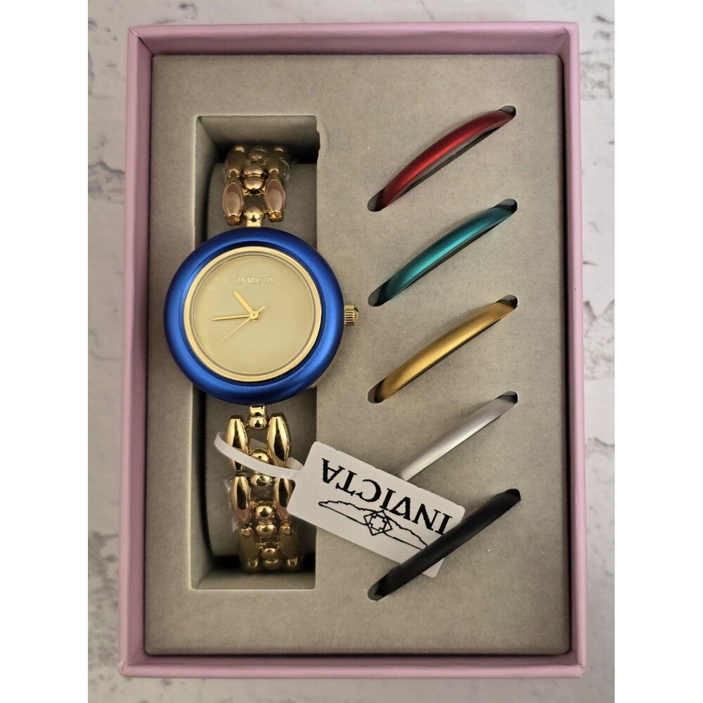 INVICTA Mayamar 6  Senses Interhangeable Bezel Lady 33mm Gold 70077 Brand New